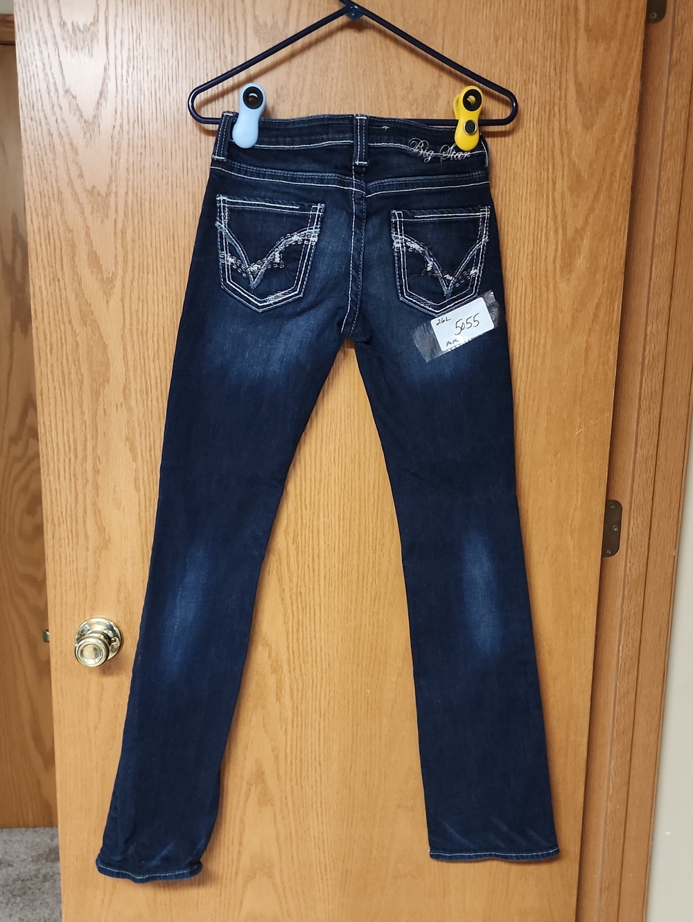 Big Star light blue denim jeans with white stitching 26L number 5055